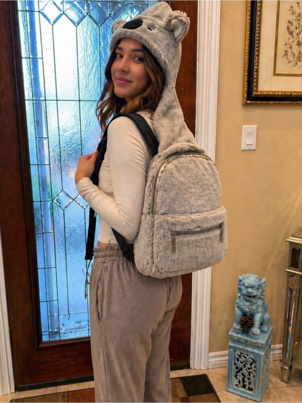 Betsey Johnson Koala Hooded Gray Book Bag/back pack NWT